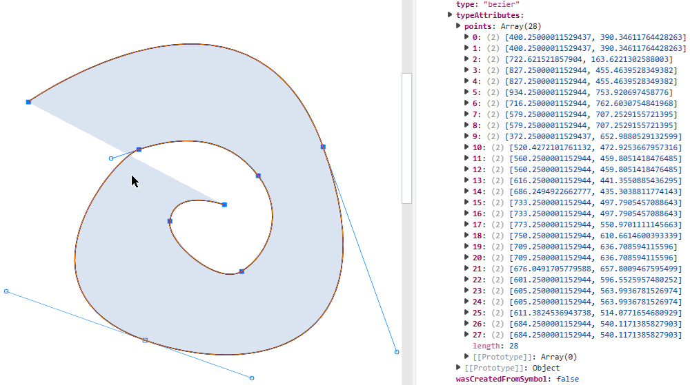 Bezier curve example with 7 segments and 28 points