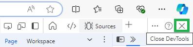 The Close DevTools button on the Developer tools browser pane toolbar