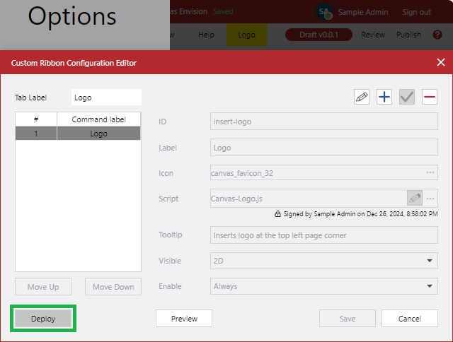 Deploying the custom ribbon tab