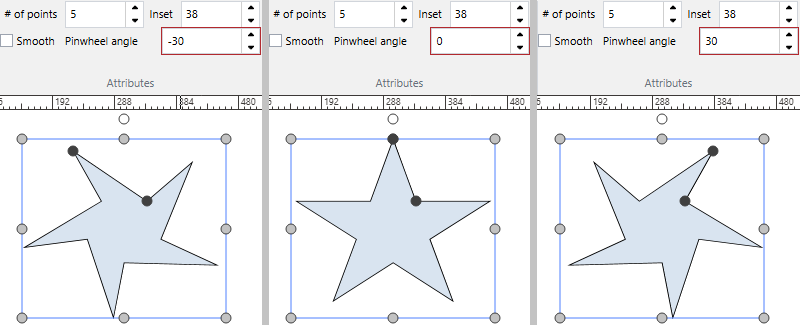 A pinwheel angle controls the rotation of the multigon points from the original point position around the multigon 
center.