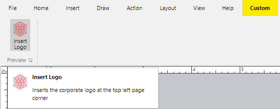 The Insert Logo command button on the Custom ribbon tab in the staging configuration