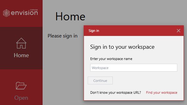 The Sign in to your workspace pop-up dialog box