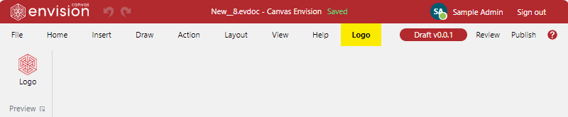 The staging custom ribbon tab with the Logo name
