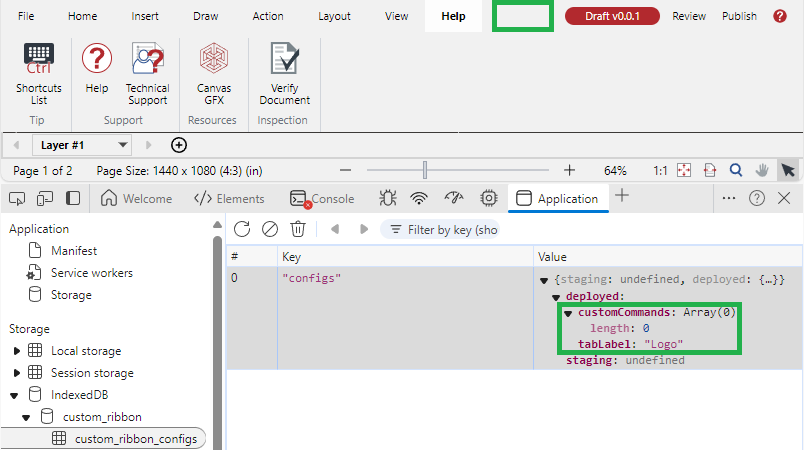 The deployed custom ribbon tab with no command buttons