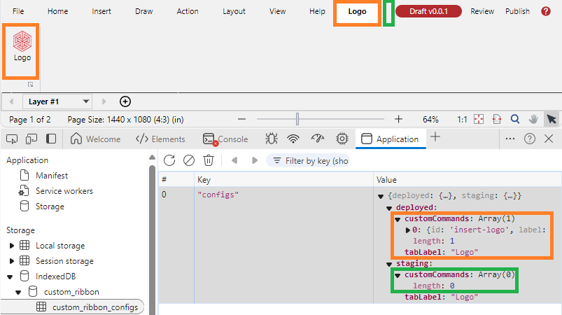 The staging custom ribbon tab with no command buttons
