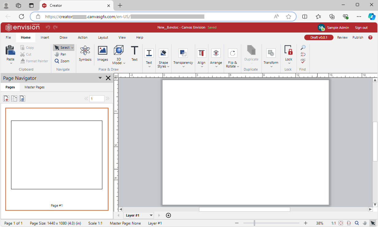 Blank new Envision document opened in the Envision Creator