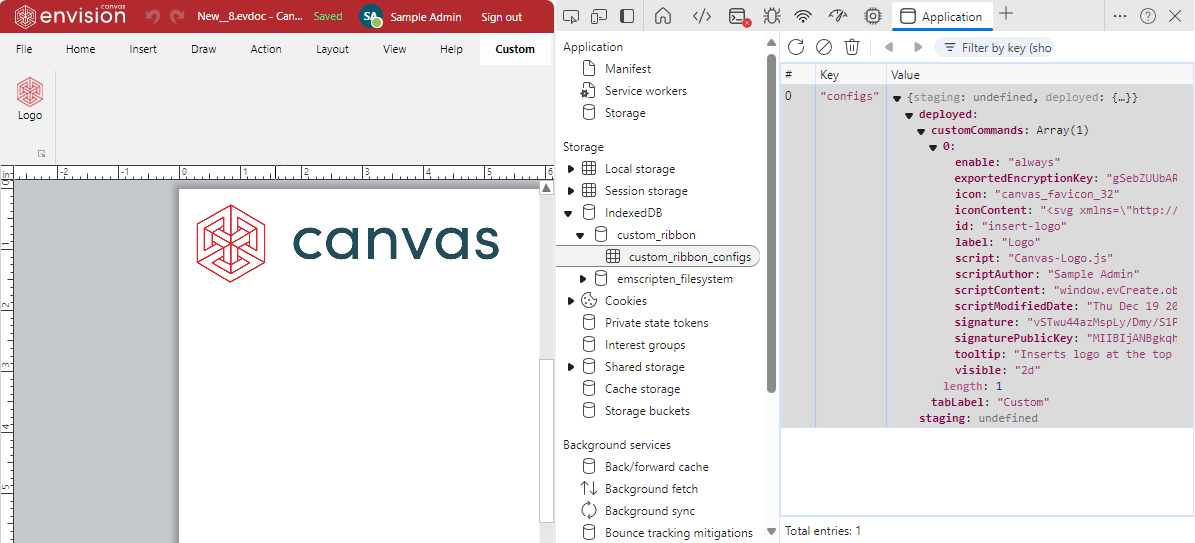 The deployed configuration of the custom ribbon tab