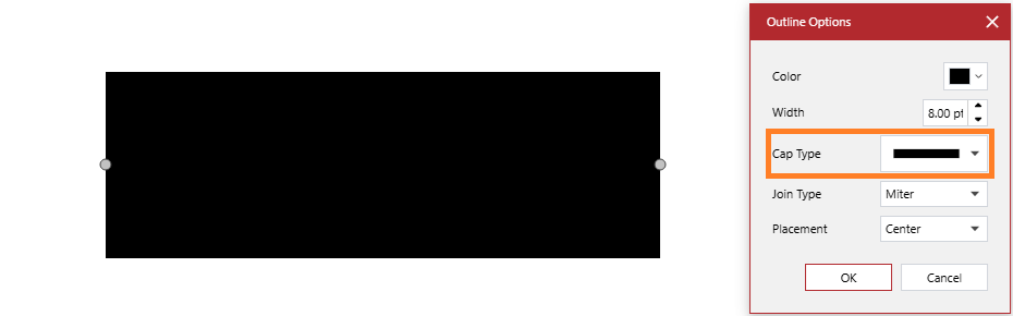 Line endpoints are flat perpendicular cuts