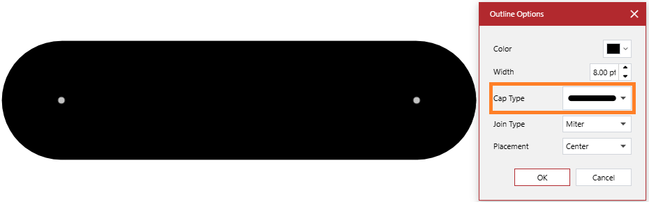 Line endpoints are augmented with rounded caps