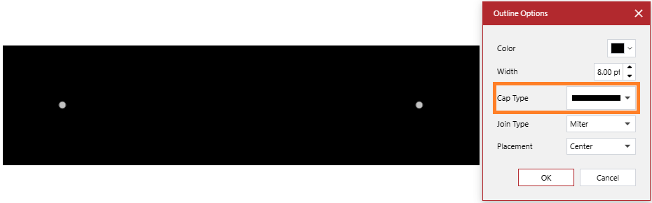 Line endpoints are augmented with square caps
