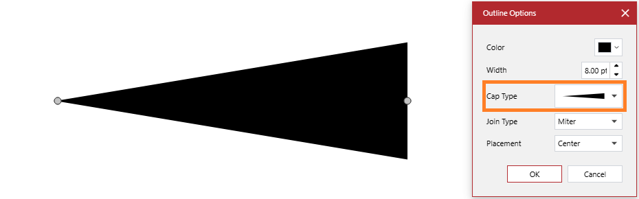 A given line is full-wide at the rear endpoint and tapered at the front endpoint
