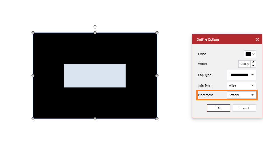 EvOutlinePlacement.Bottom places outline inside the bounding box of an object