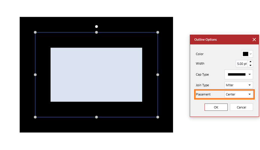 EvOutlinePlacement.Center places outline inside the bounding box of an object