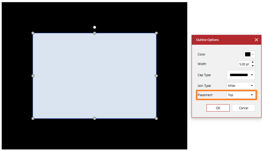 EvOutlinePlacement.Top places outline outside the bounding box of an object