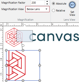 Ev create object lens ev lens magnification view area below lens