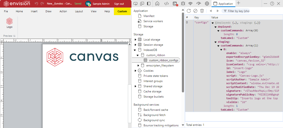 The staging configuration of the custom ribbon tab